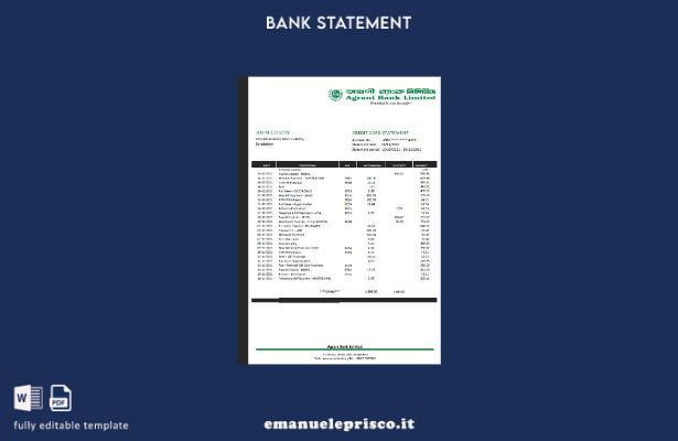 modello word di estratto conto bancario Bangladesh Agrani in stile verificato 1